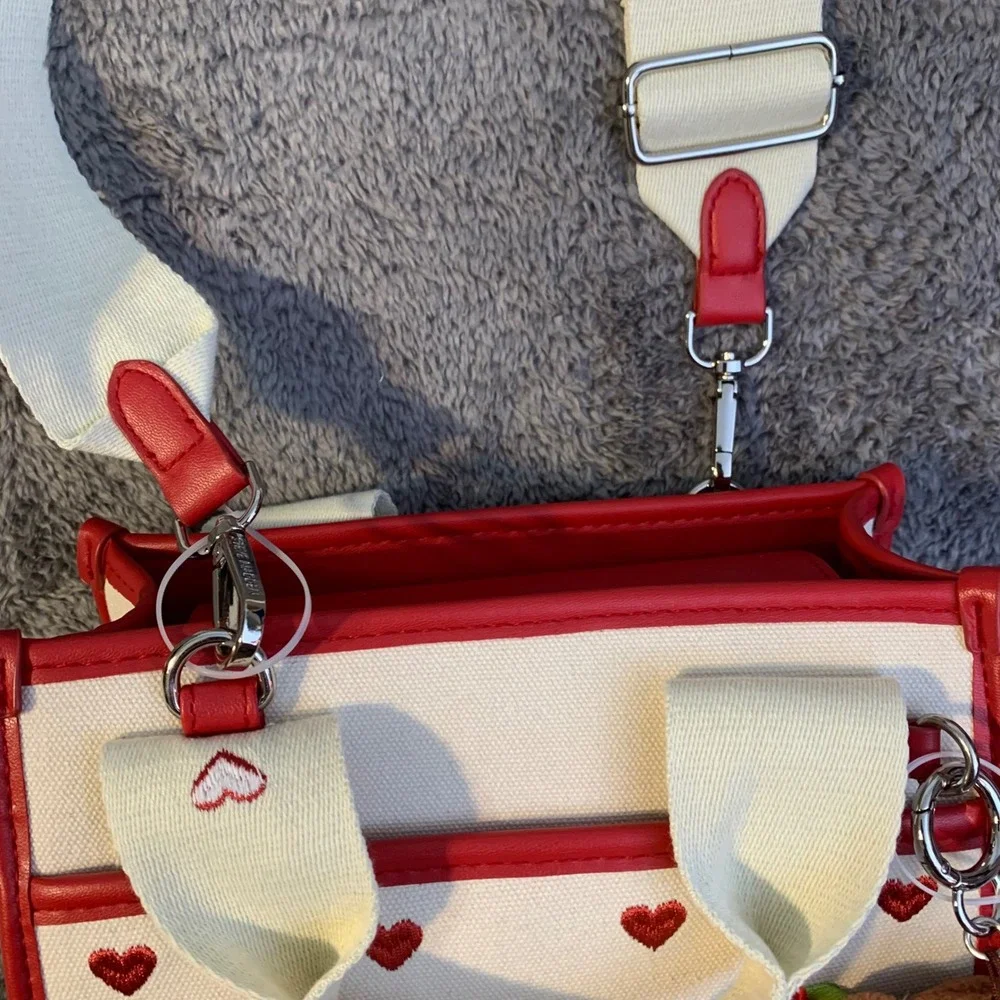 Steve Madden Rosette‎ Satchel Red Embroidered Hearts with Bear DT627305